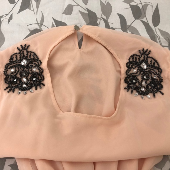 Pink dress w/ black beaded design on shoulders - Picture 5 of 7